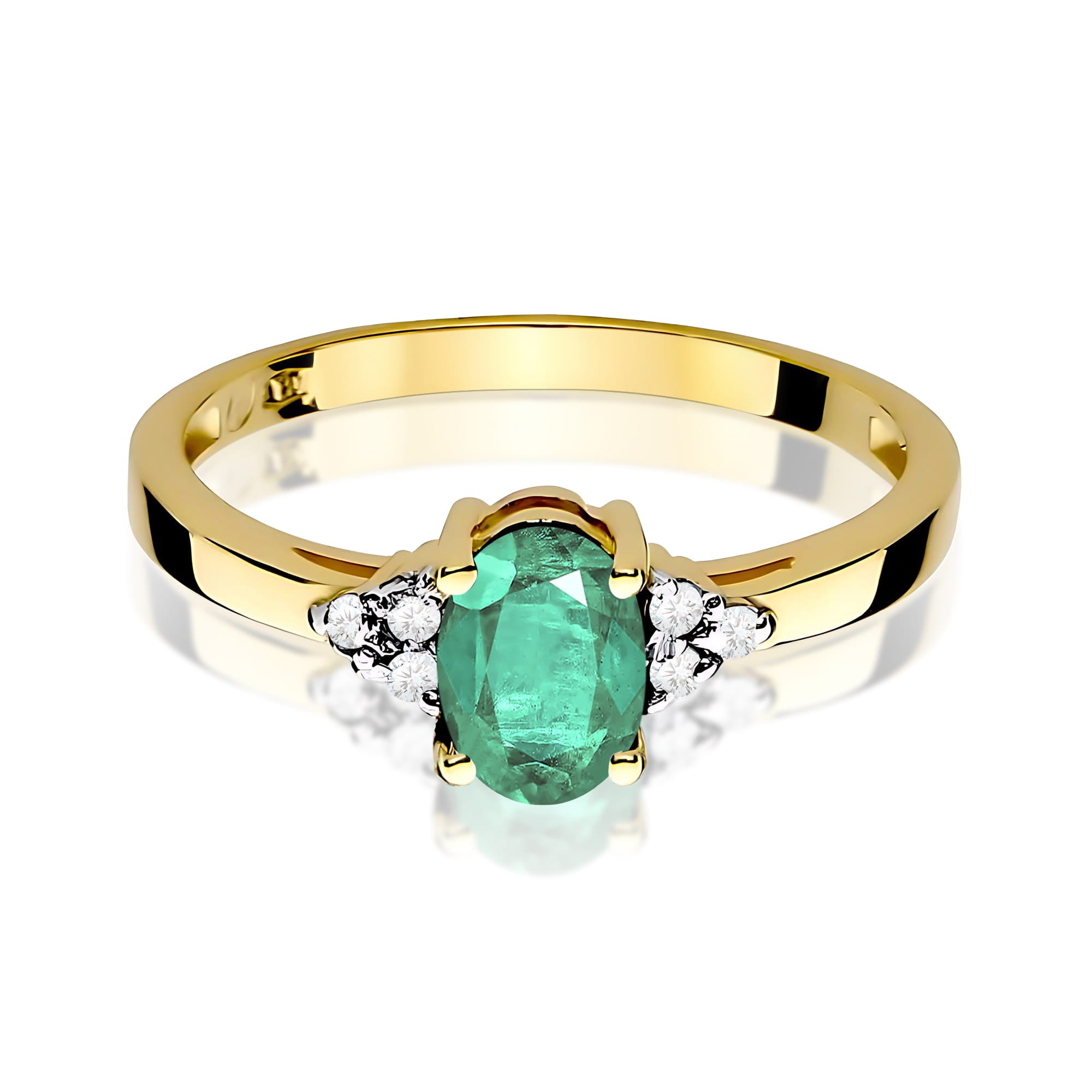 Inel Aur 9K cu Smarald 0.80 ct si Diamante Naturale 0.05 ct