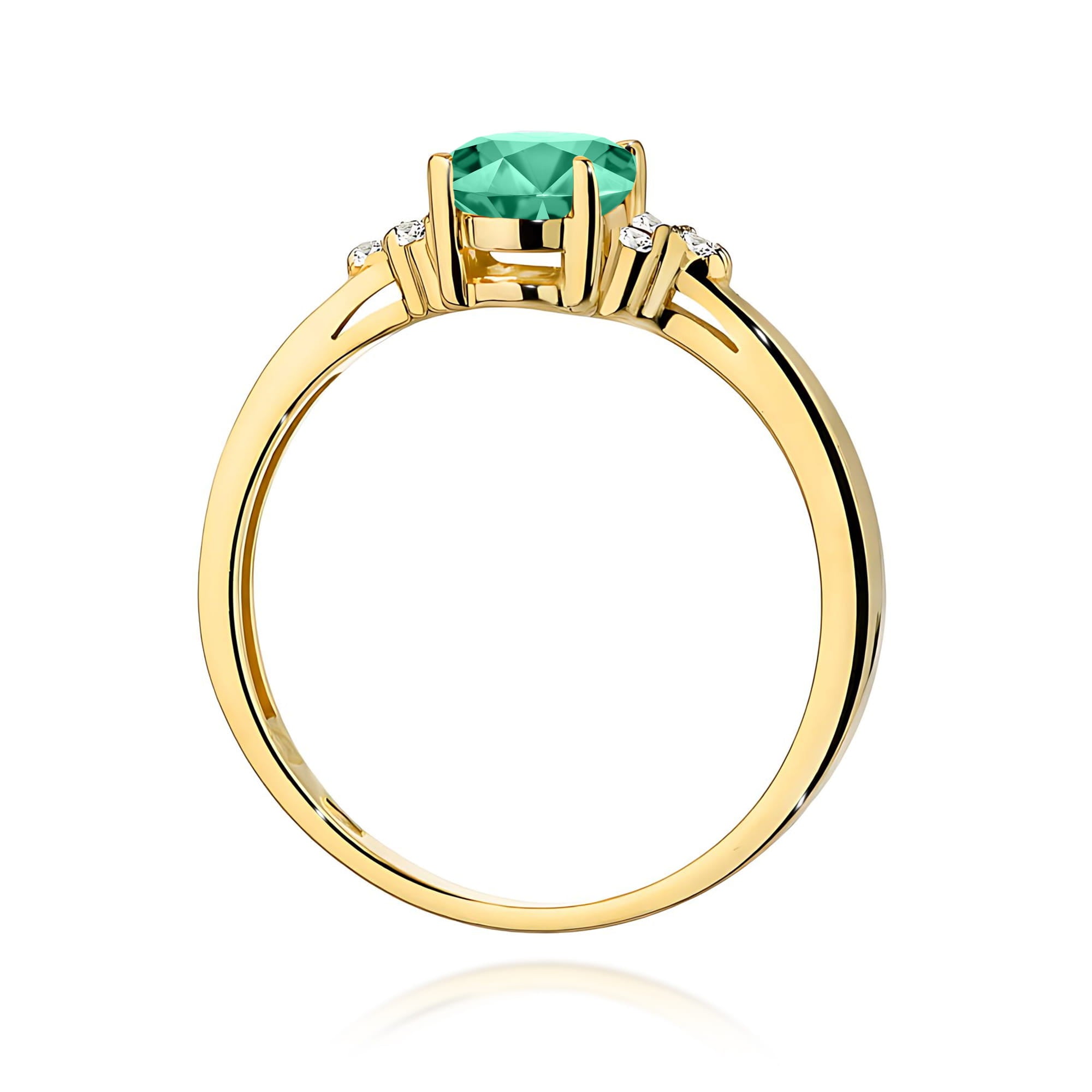 Inel Aur 9K cu Smarald 0.80 ct si Diamante Naturale 0.05 ct