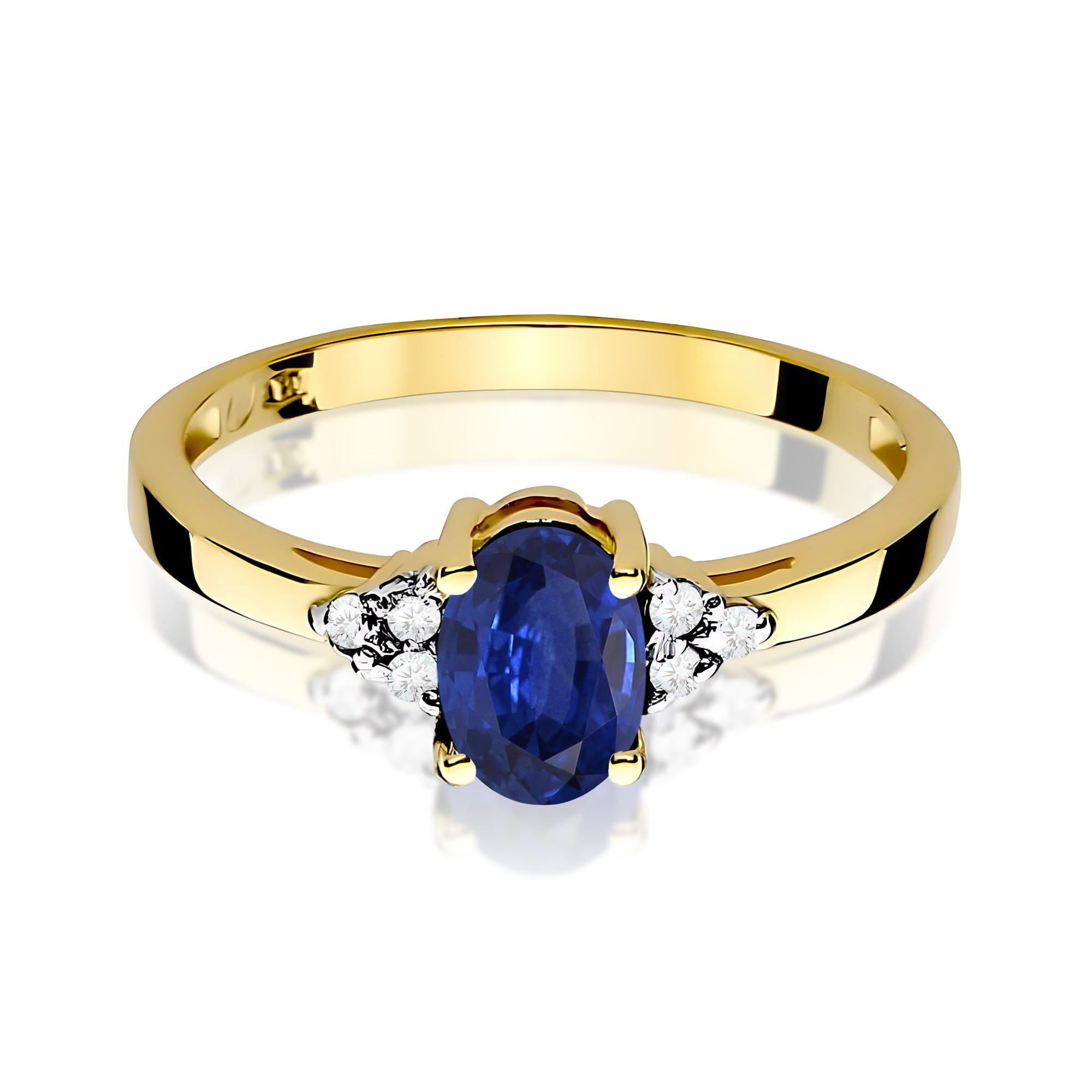 Inel Aur 9K cu Safir 0.90 ct si Diamante Naturale 0.05 ct