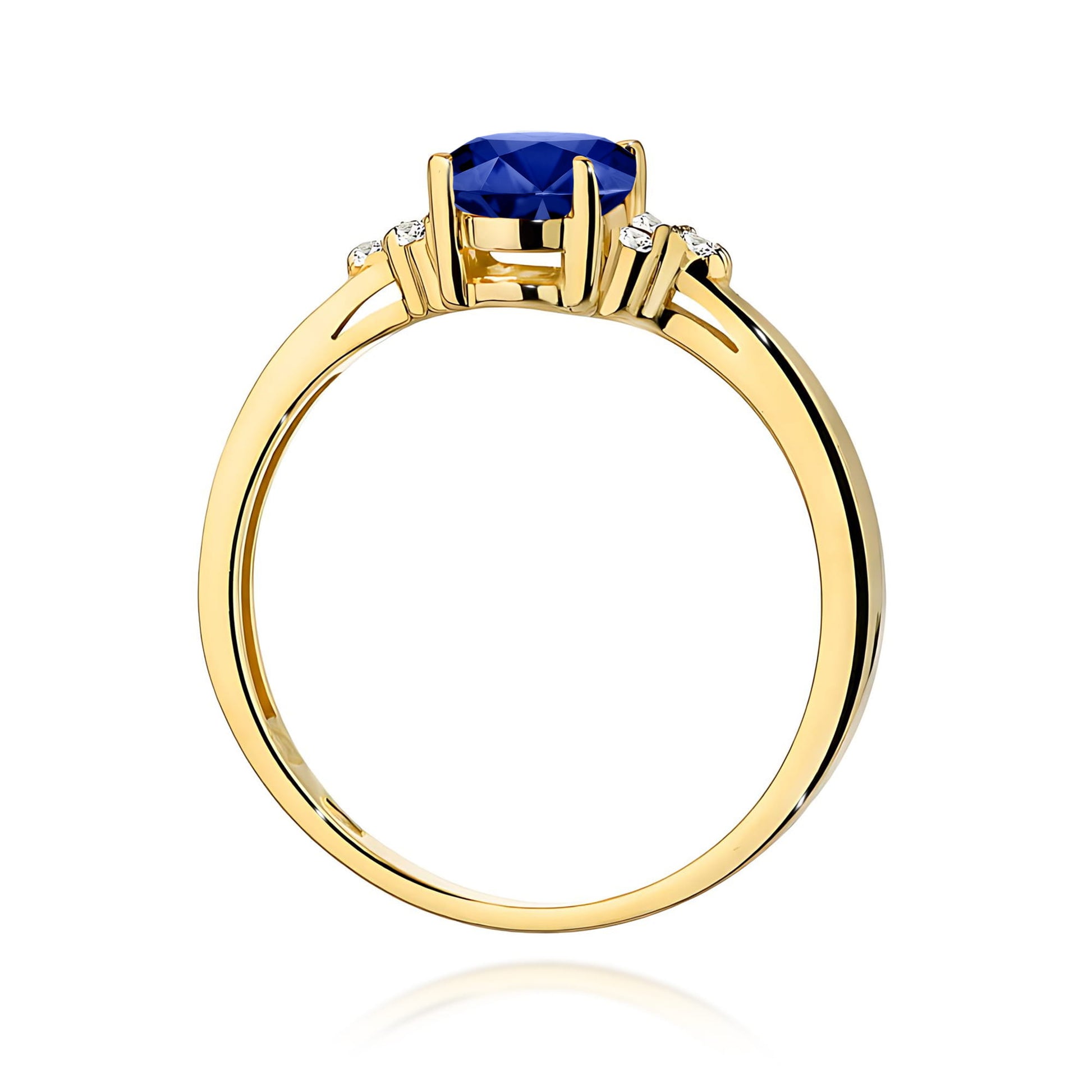 Inel Aur 9K cu Safir 0.90 ct si Diamante Naturale 0.05 ct