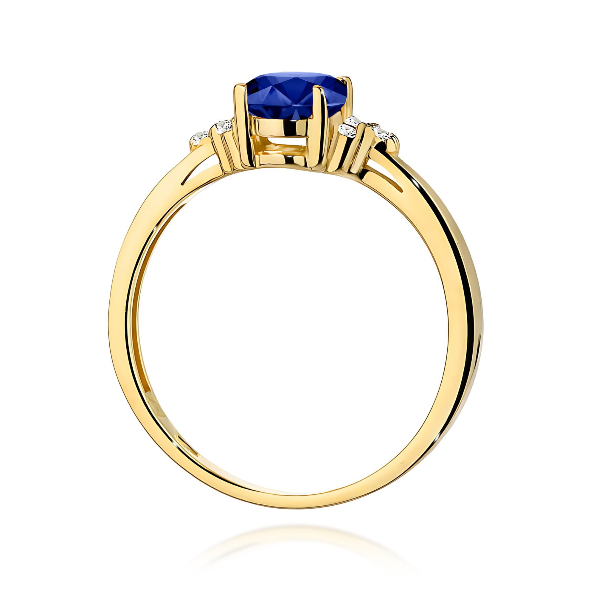 Inel Aur 9K cu Safir 0.90 ct si Diamante Naturale 0.05 ct