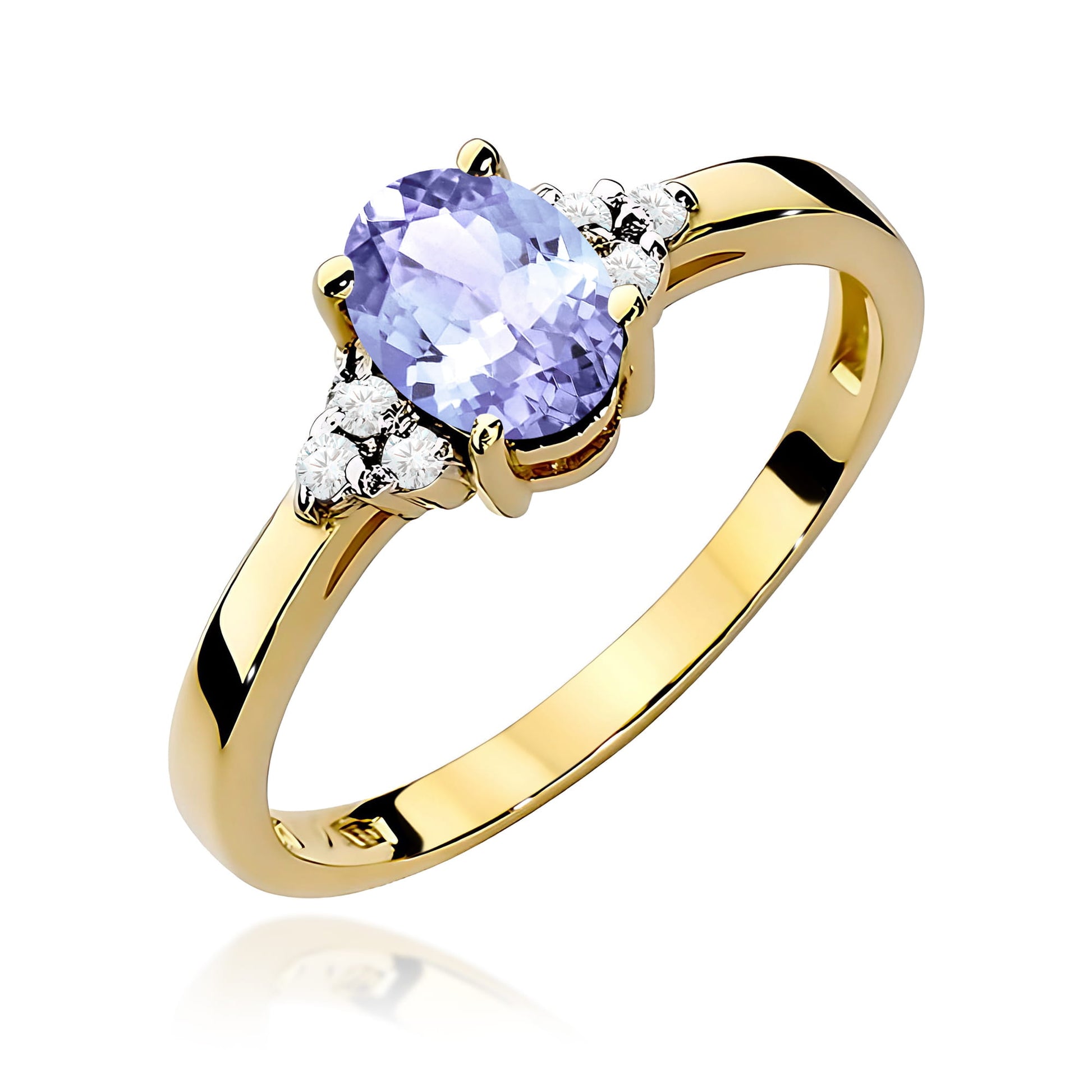 Inel Aur 9K cu Tanzanit 0.70 ct si Diamante Naturale 0.05 ct
