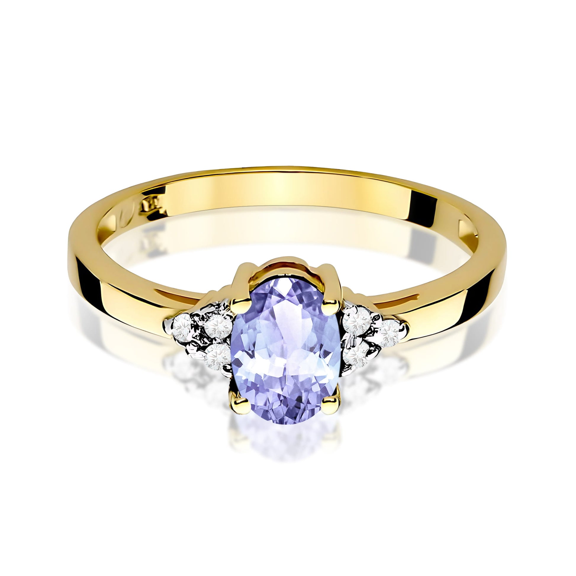Inel Aur 9K cu Tanzanit 0.70 ct si Diamante Naturale 0.05 ct