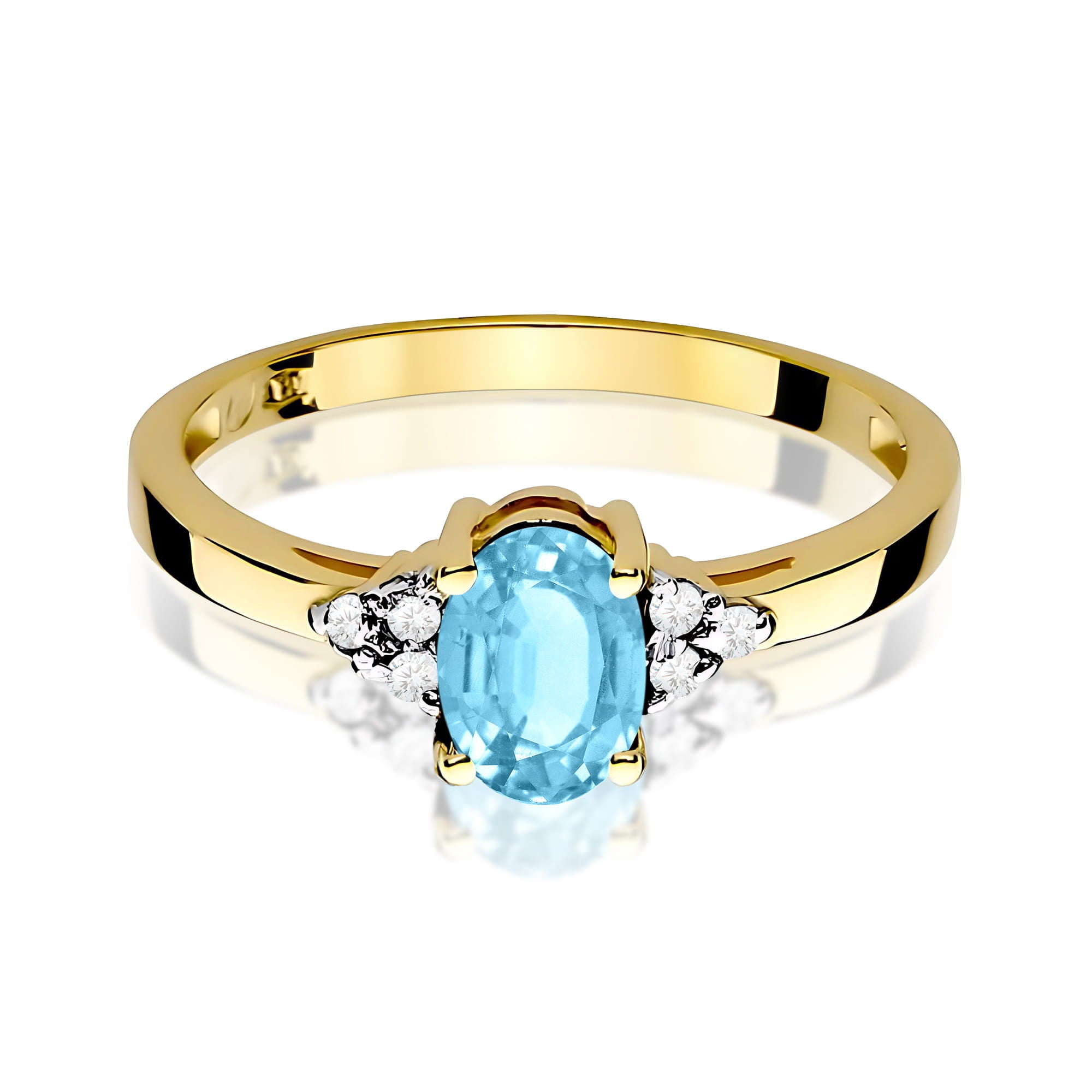 Inel Aur 9K cu Topaz Swiss 0.90 ct si Diamante Naturale 0.05 ct
