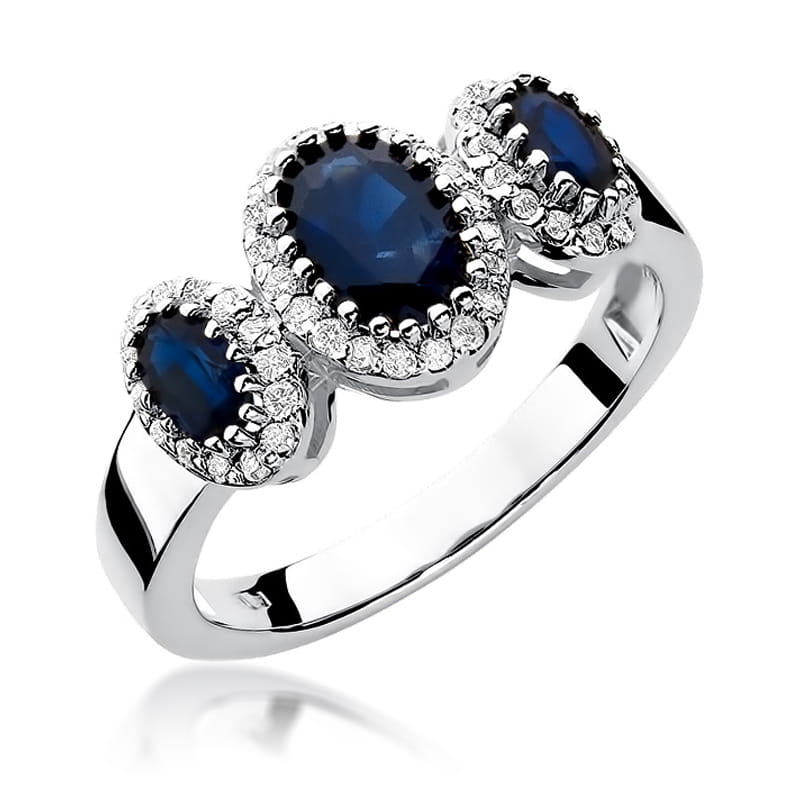Inel Aur 9K cu Safir 0.90 ct si Diamante Naturale 0.24 ct