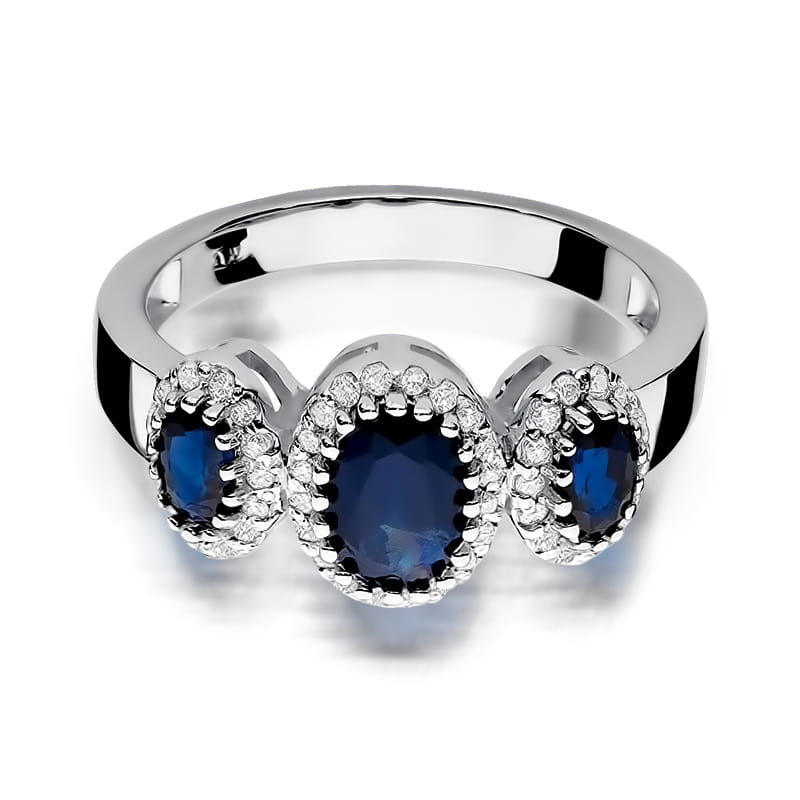 Inel Aur 9K cu Safir 0.90 ct si Diamante Naturale 0.24 ct