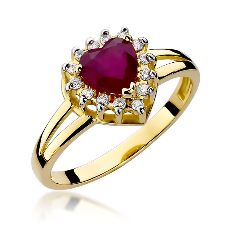 Inel Aur 9K cu Rubin 1.10 ct si Diamante Naturale 0.12 ct