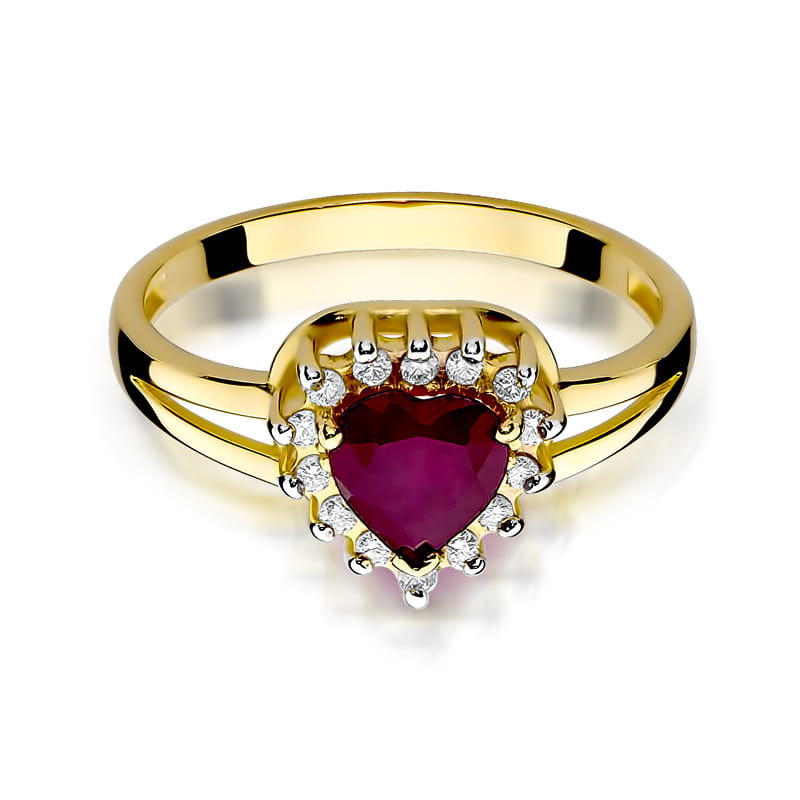 Inel Aur 9K cu Rubin 1.10 ct si Diamante Naturale 0.12 ct