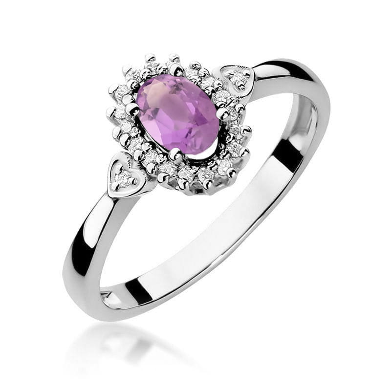 Inel Aur 9K cu Ametist 0.40 ct si Diamante Naturale 0.10 ct