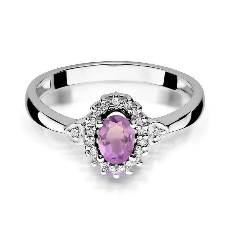 Inel Aur 9K cu Ametist 0.40 ct si Diamante Naturale 0.10 ct
