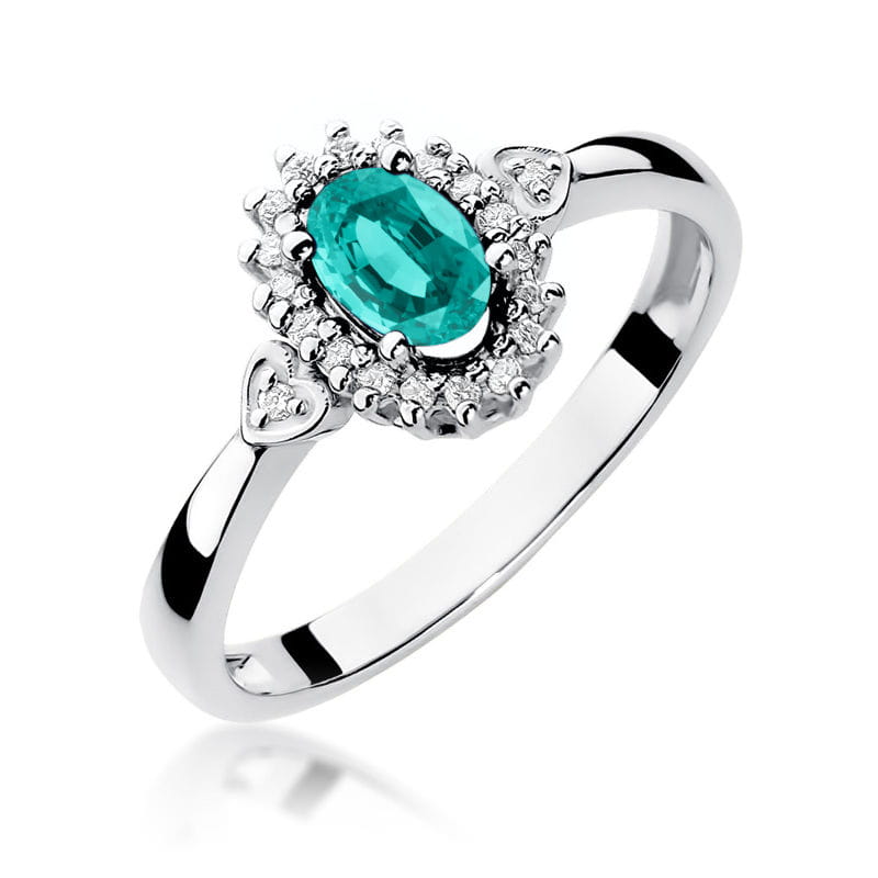 Inel Aur 9K cu Smarald 0.40 ct si Diamante Naturale 0.10 ct