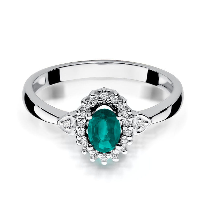 Inel Aur 9K cu Smarald 0.40 ct si Diamante Naturale 0.10 ct