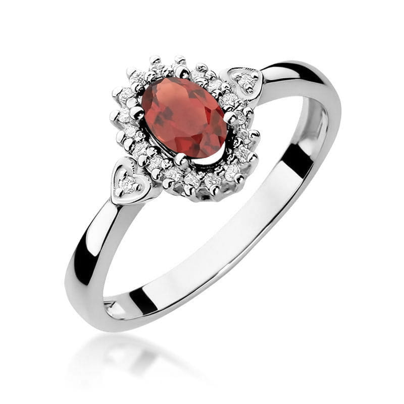Inel Aur 9K cu Granat 0.50 ct si Diamante Naturale 0.10 ct