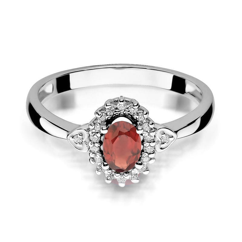 Inel Aur 9K cu Granat 0.50 ct si Diamante Naturale 0.10 ct