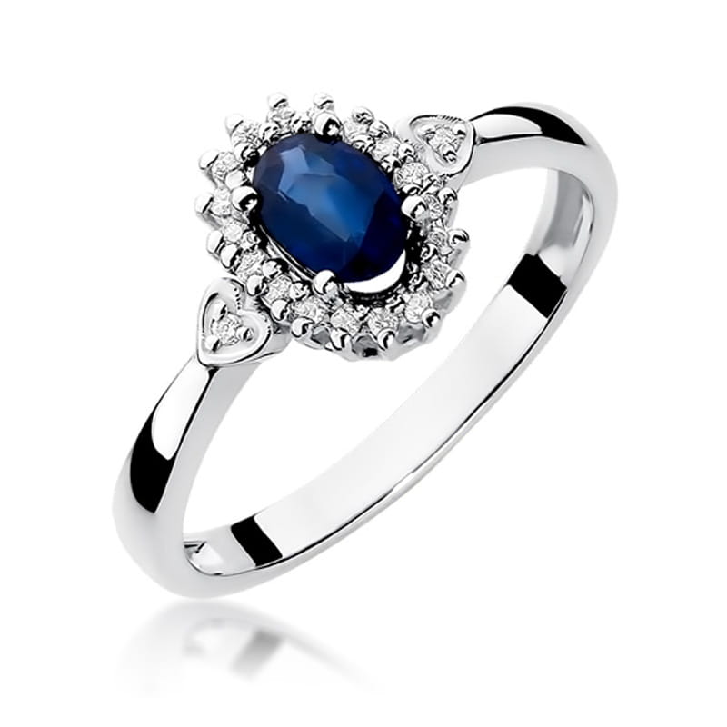 Inel Aur 9K cu Safir 0.70 ct si Diamante Naturale 0.10 ct