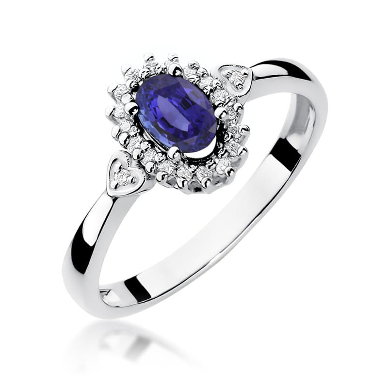 Inel Aur 9K cu Tanzanit 0.40 ct si Diamante Naturale 0.10 ct