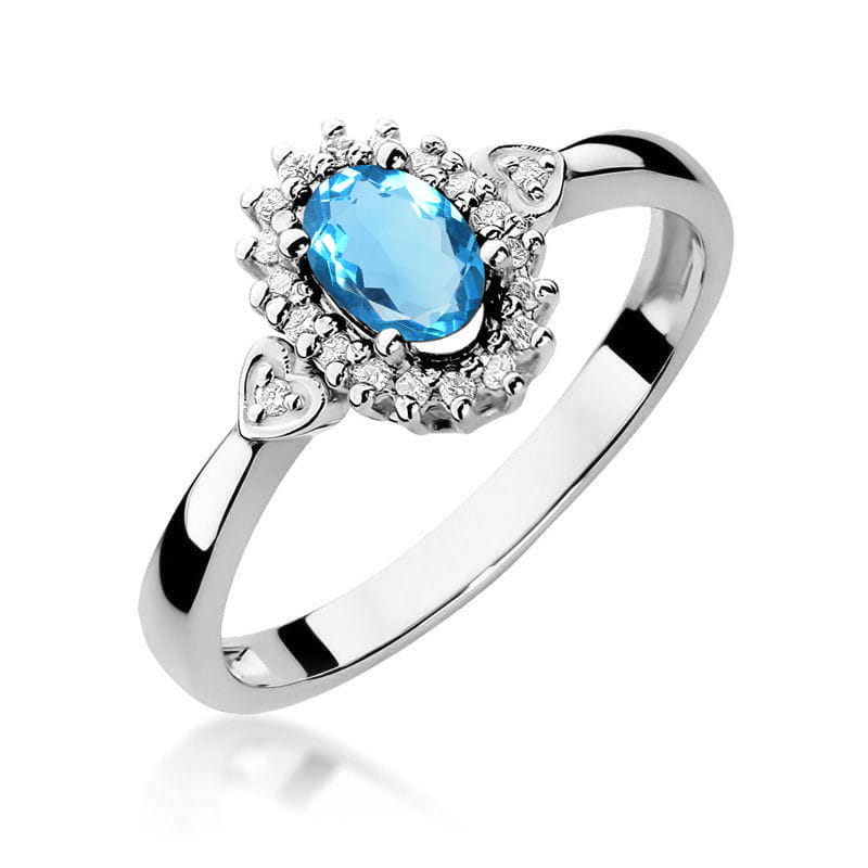 Inel Aur 9K cu Topaz Swiss 0.50 ct si Diamante Naturale 0.10 ct