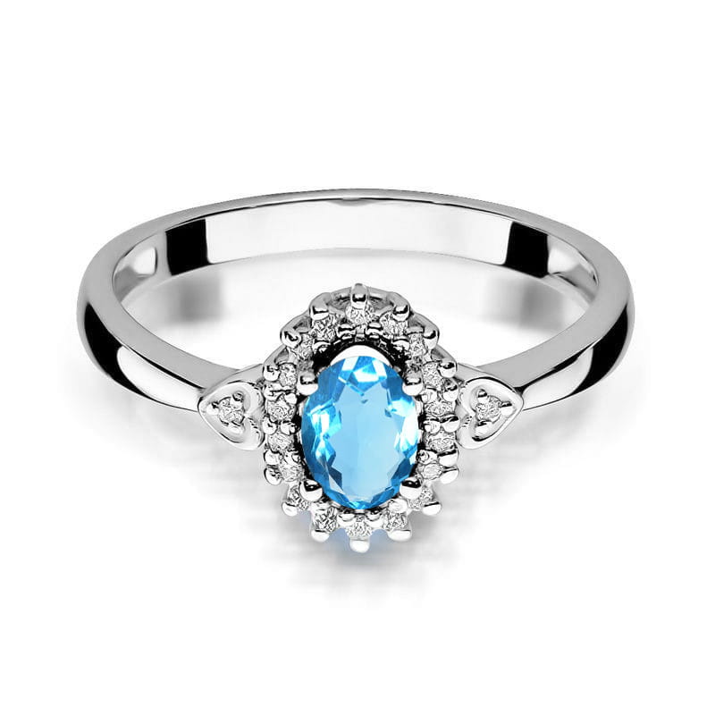 Inel Aur 9K cu Topaz Swiss 0.50 ct si Diamante Naturale 0.10 ct