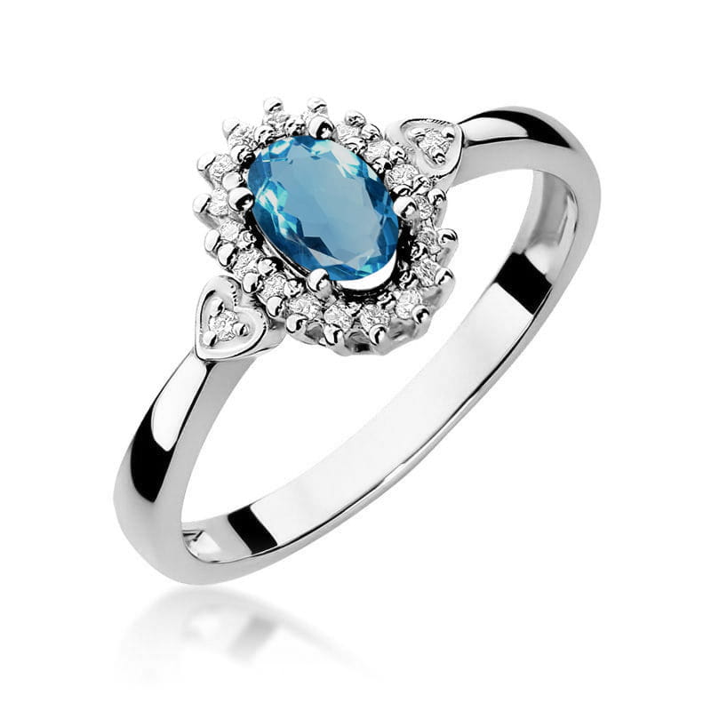 Inel Aur 9K cu Topaz London Blue 0.50 ct si Diamante Naturale 0.10 ct