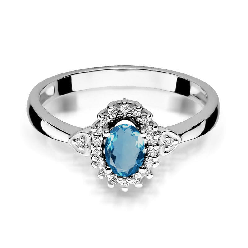 Inel Aur 9K cu Topaz London Blue 0.50 ct si Diamante Naturale 0.10 ct