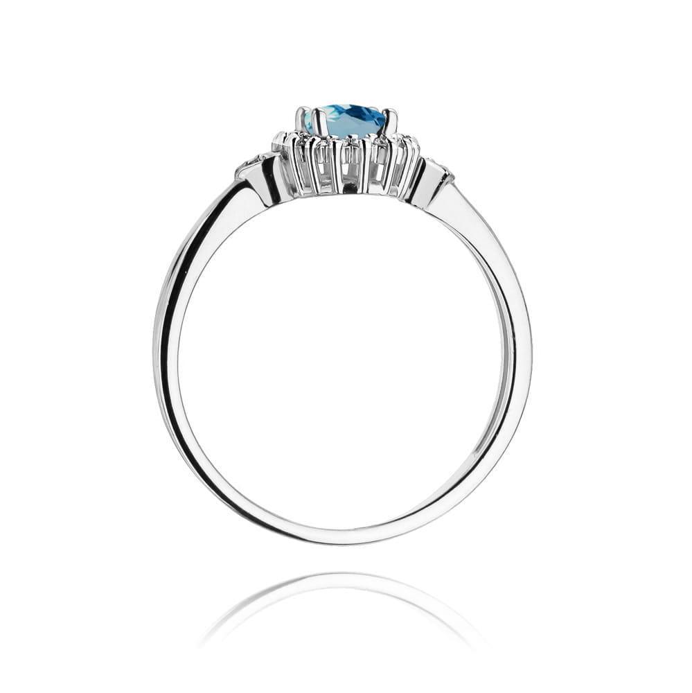 Inel Aur 9K cu Topaz London Blue 0.50 ct si Diamante Naturale 0.10 ct