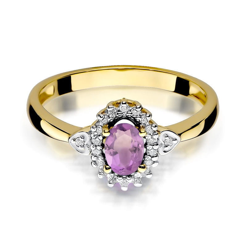 Inel Aur 9K cu Ametist 0.40 ct si Diamante Naturale 0.10 ct