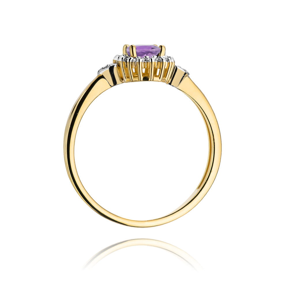 Inel Aur 9K cu Ametist 0.40 ct si Diamante Naturale 0.10 ct