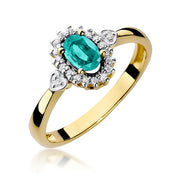 Inel Aur 9K cu Smarald 0.40 ct si Diamante Naturale 0.10 ct