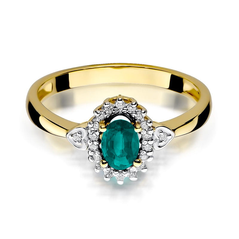 Inel Aur 9K cu Smarald 0.40 ct si Diamante Naturale 0.10 ct