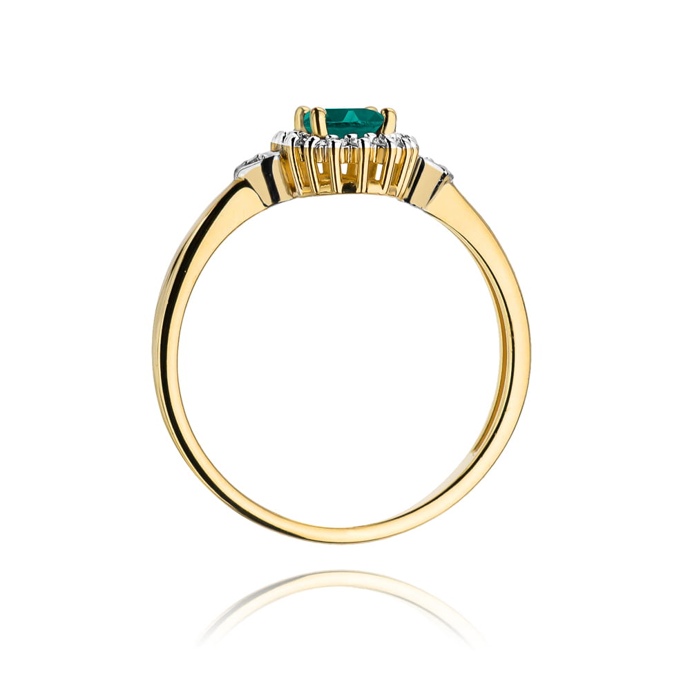 Inel Aur 9K cu Smarald 0.40 ct si Diamante Naturale 0.10 ct