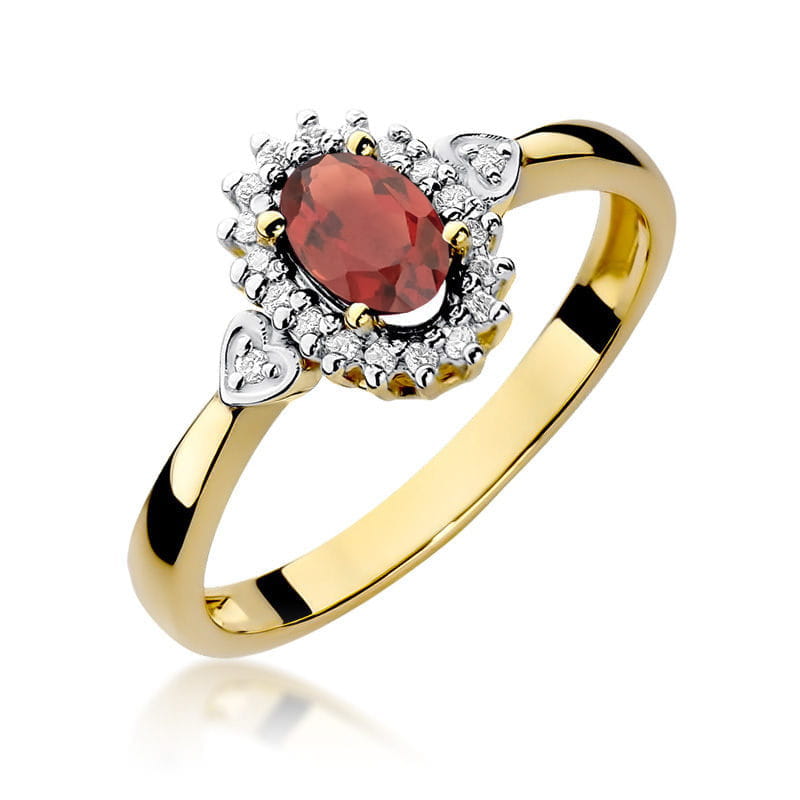 Inel Aur 9K cu Granat 0.50 ct si Diamante Naturale 0.10 ct