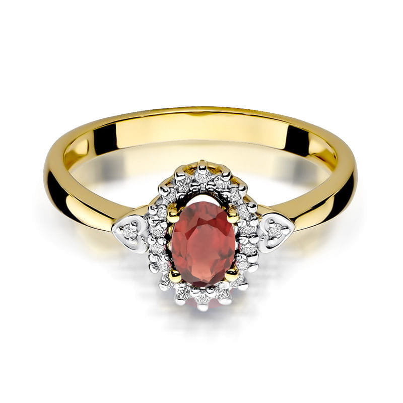 Inel Aur 9K cu Granat 0.50 ct si Diamante Naturale 0.10 ct