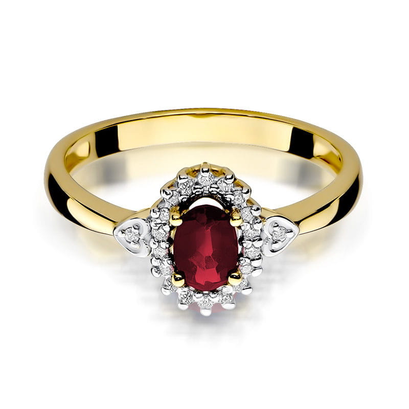 Inel Aur 9K cu Rubin 0.60 ct si Diamante Naturale 0.10 ct