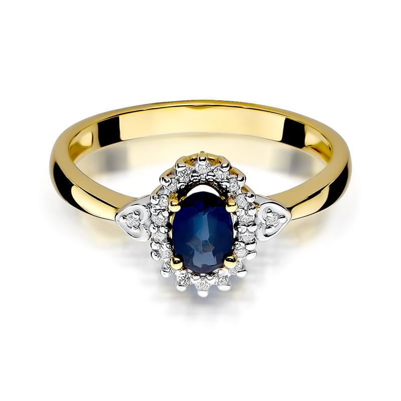 Inel Aur 9K cu Safir 0.70 ct si Diamante Naturale 0.10 ct