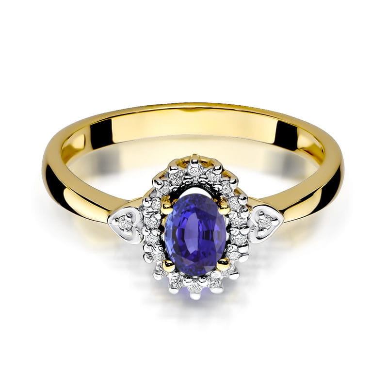 Inel Aur 9K cu Tanzanit 0.40 ct si Diamante Naturale 0.10 ct