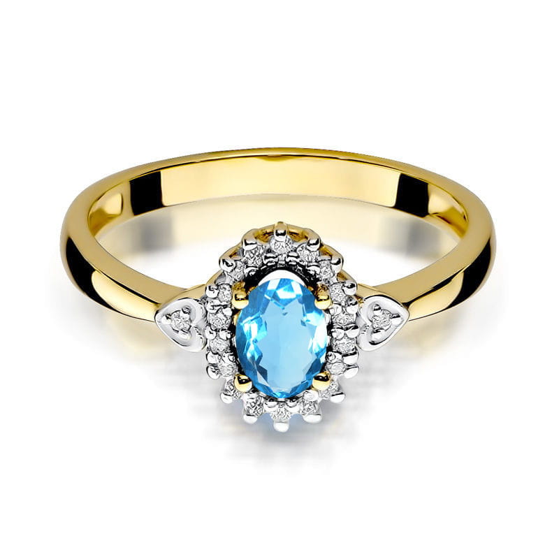 Inel Aur 9K cu Topaz Swiss 0.50 ct si Diamante Naturale 0.10 ct