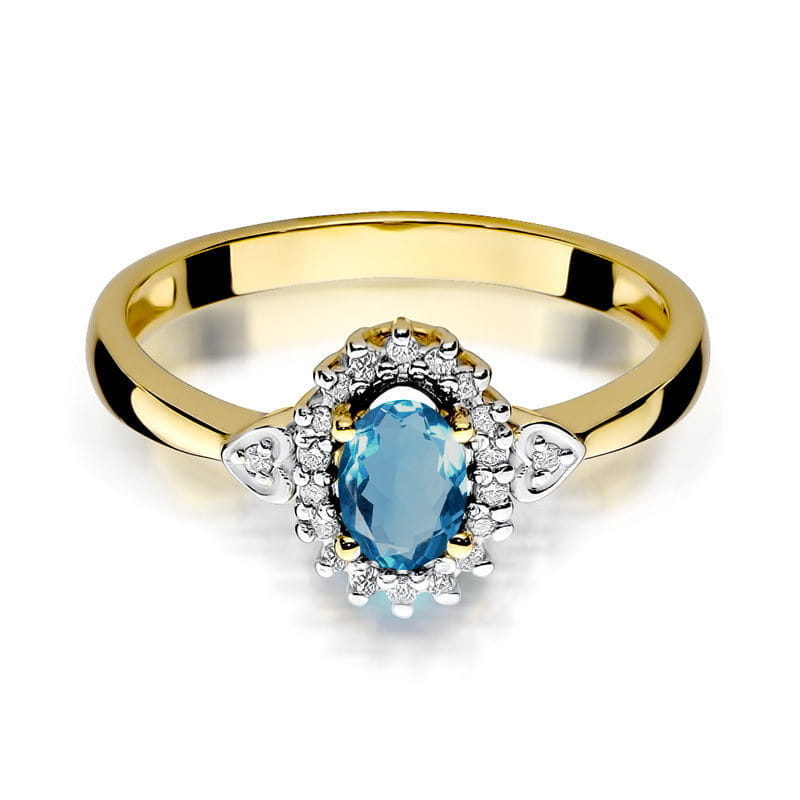 Inel Aur 9K cu Topaz London Blue 0.50 ct si Diamante Naturale 0.10 ct