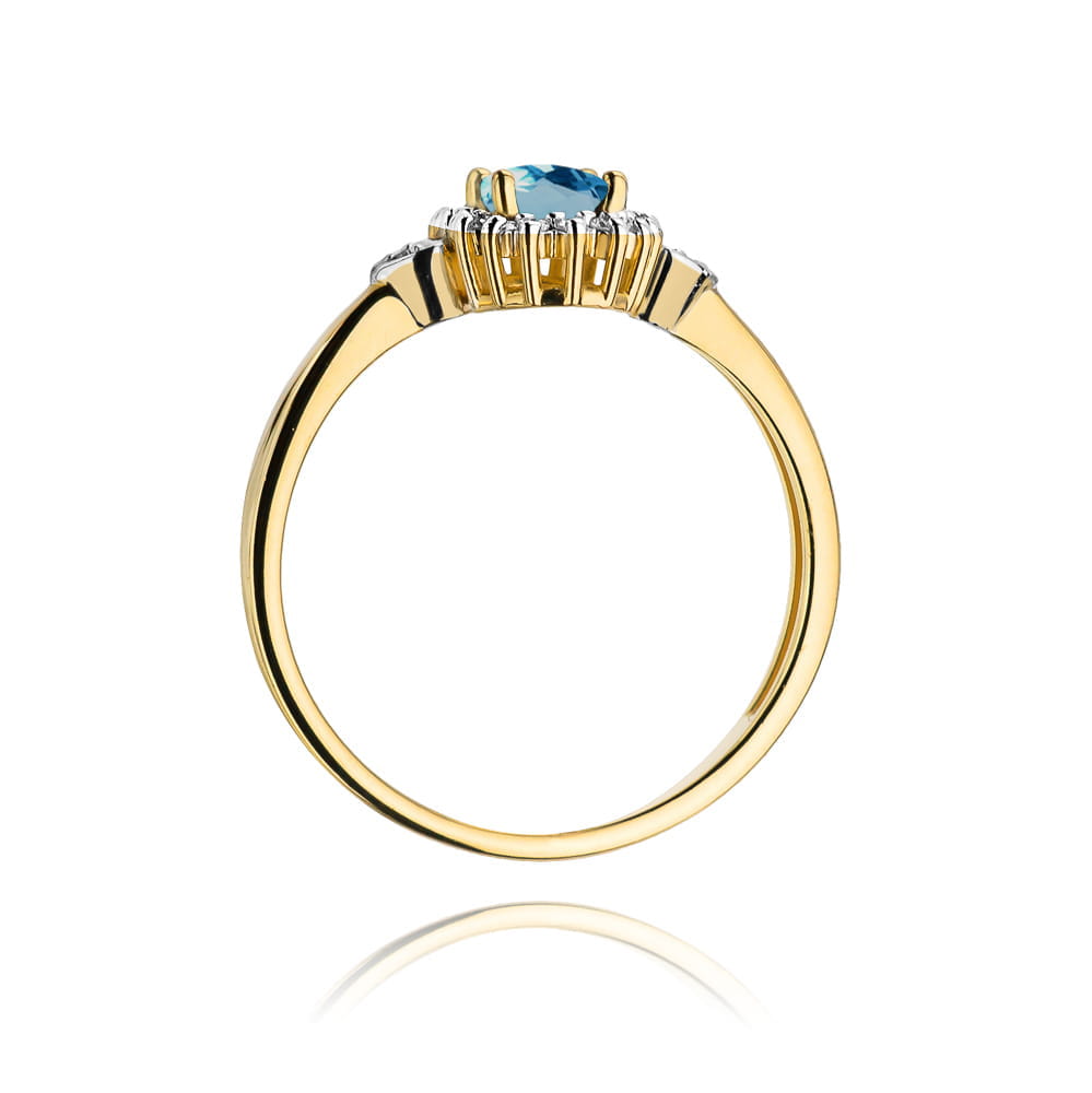 Inel Aur 9K cu Topaz London Blue 0.50 ct si Diamante Naturale 0.10 ct