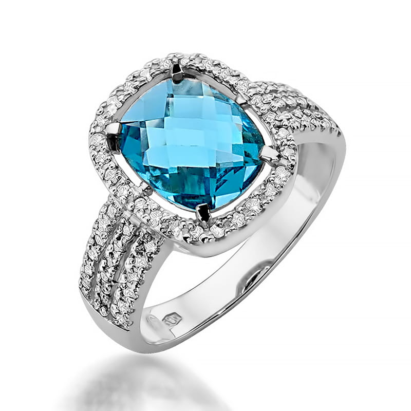 Inel Aur 9K cu Topaz Swiss 3.00 ct si Diamante Naturale 0.32 ct
