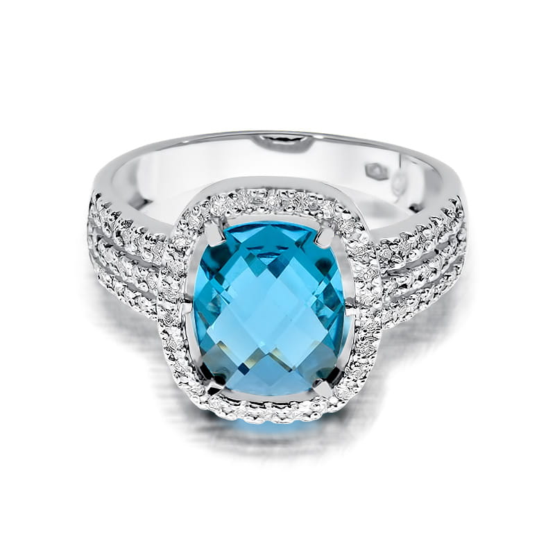 Inel Aur 9K cu Topaz Swiss 3.00 ct si Diamante Naturale 0.32 ct