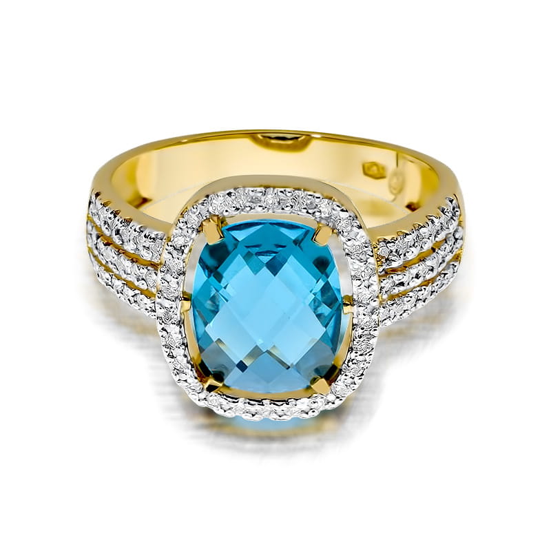 Inel Aur 9K cu Topaz Swiss 3.00 ct si Diamante Naturale 0.32 ct