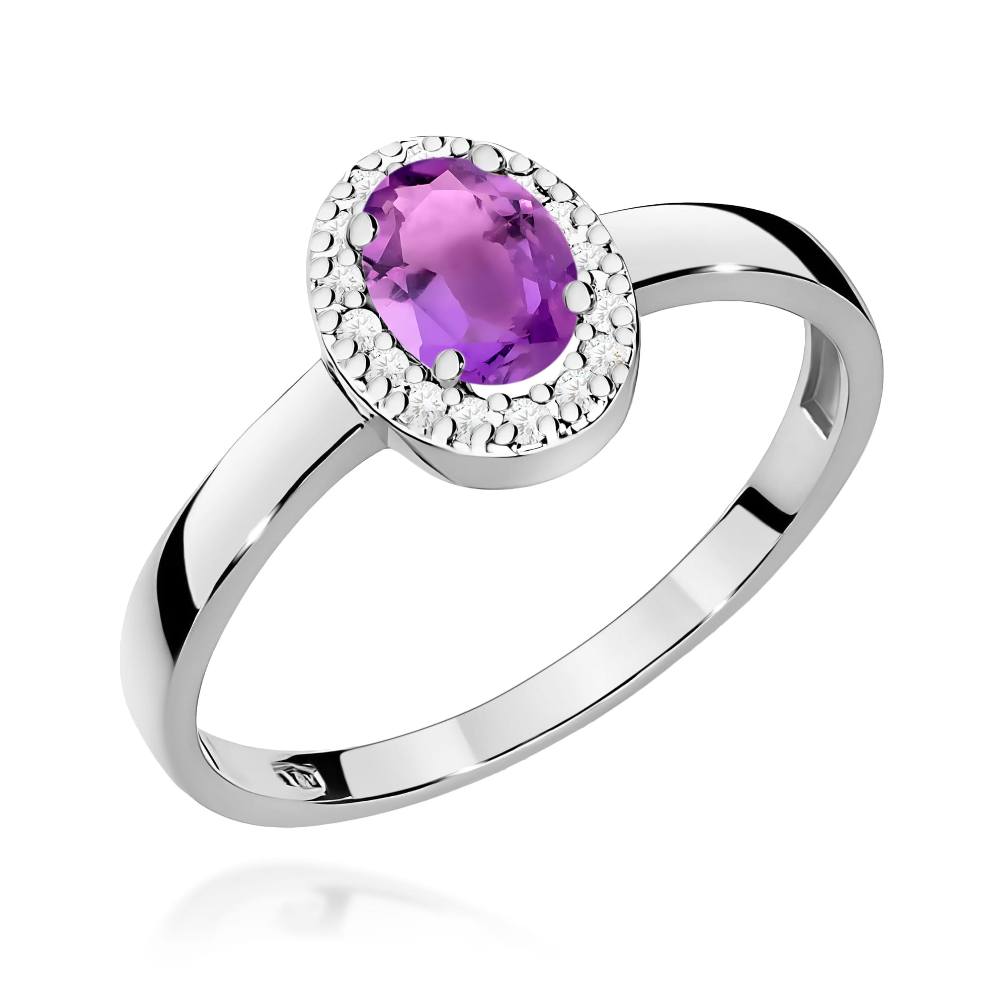 Inel Aur 9K cu Ametist 0.40 ct si Diamante Naturale 0.08 ct