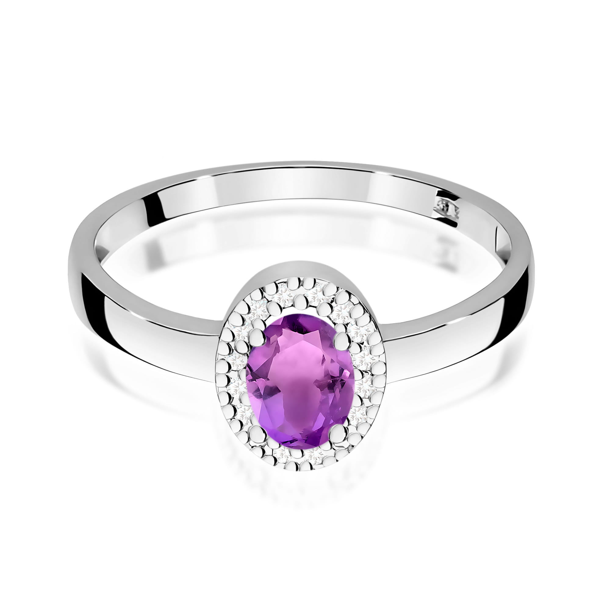 Inel Aur 9K cu Ametist 0.40 ct si Diamante Naturale 0.08 ct