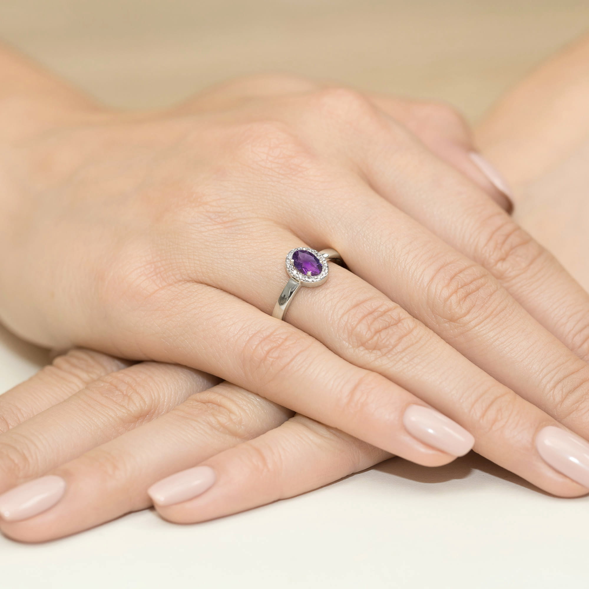 Inel Aur 9K cu Ametist 0.40 ct si Diamante Naturale 0.08 ct