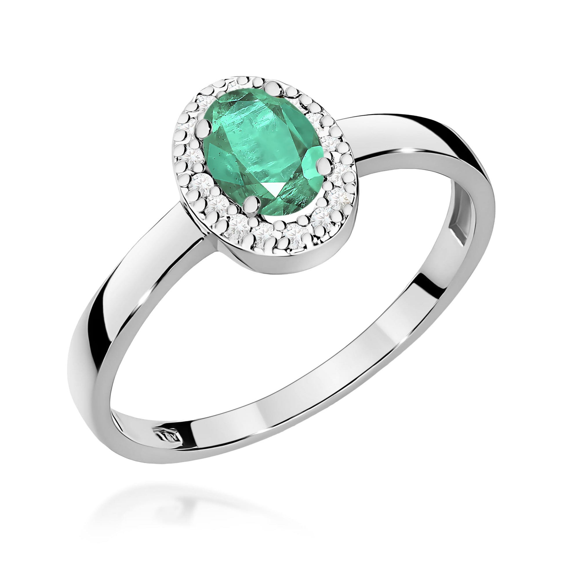 Inel Aur 9K cu Smarald 0.40 ct si Diamante Naturale 0.08 ct