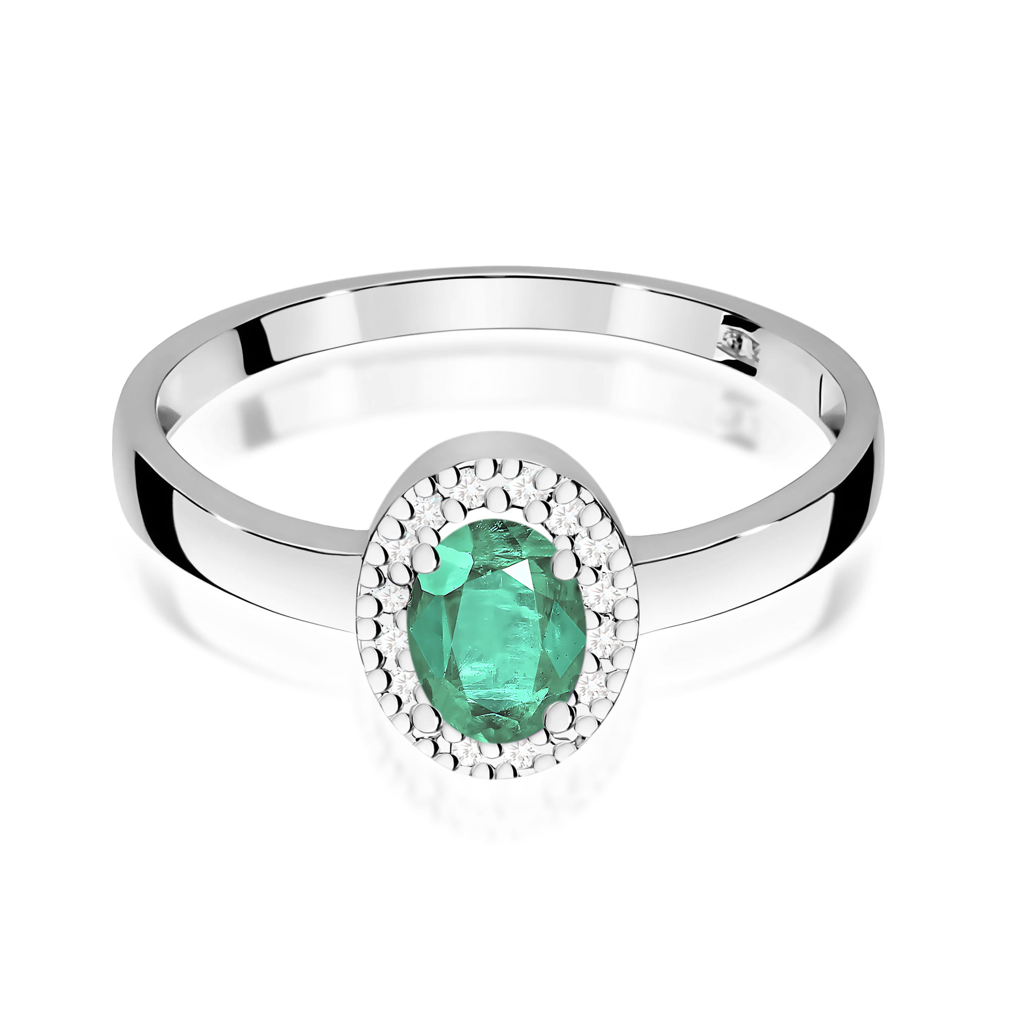 Inel Aur 9K cu Smarald 0.40 ct si Diamante Naturale 0.08 ct