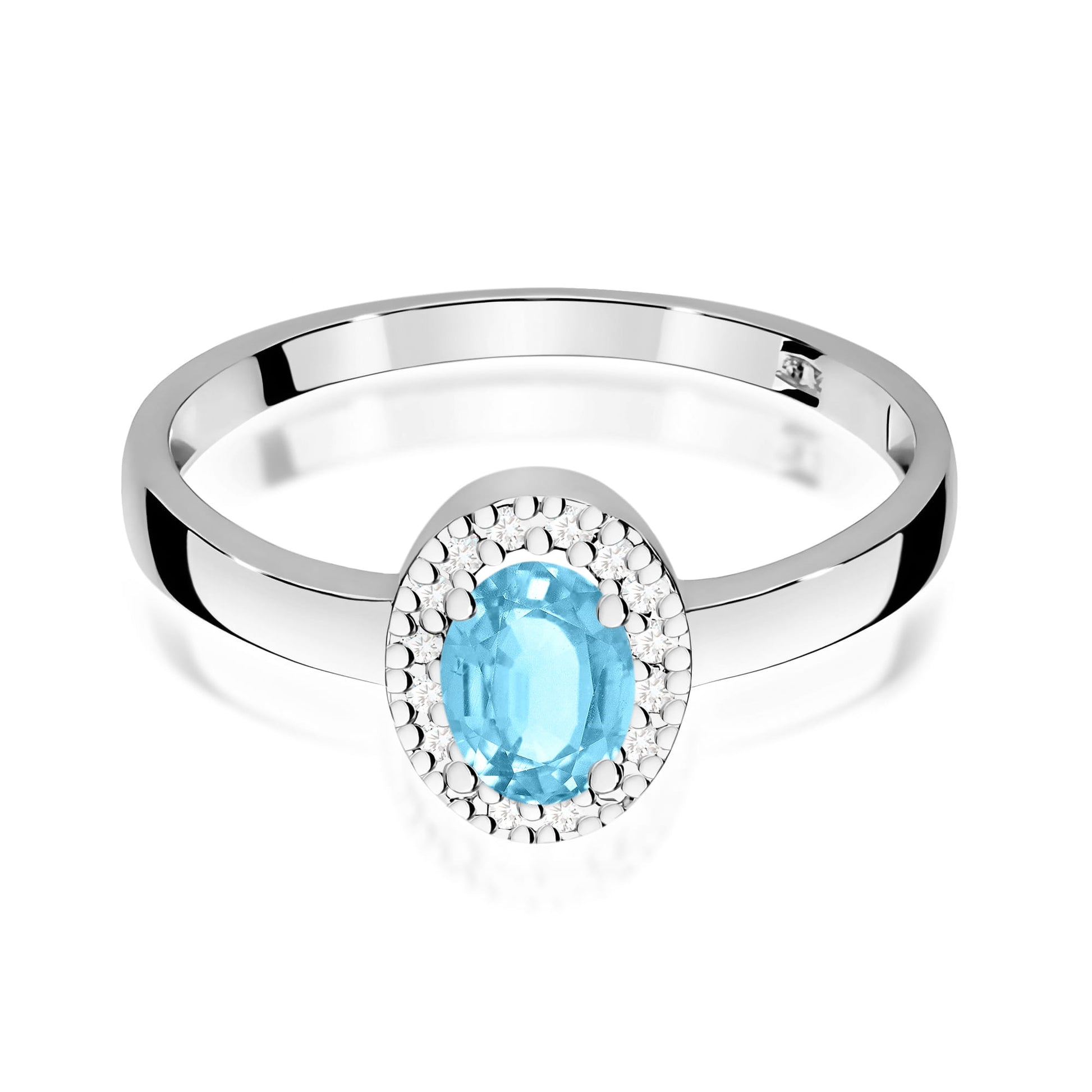 Inel Aur 9K cu Topaz Swiss 0.50 ct si Diamante Naturale 0.08 ct