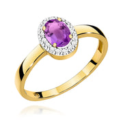 Inel Aur 9K cu Ametist 0.40 ct si Diamante Naturale 0.08 ct
