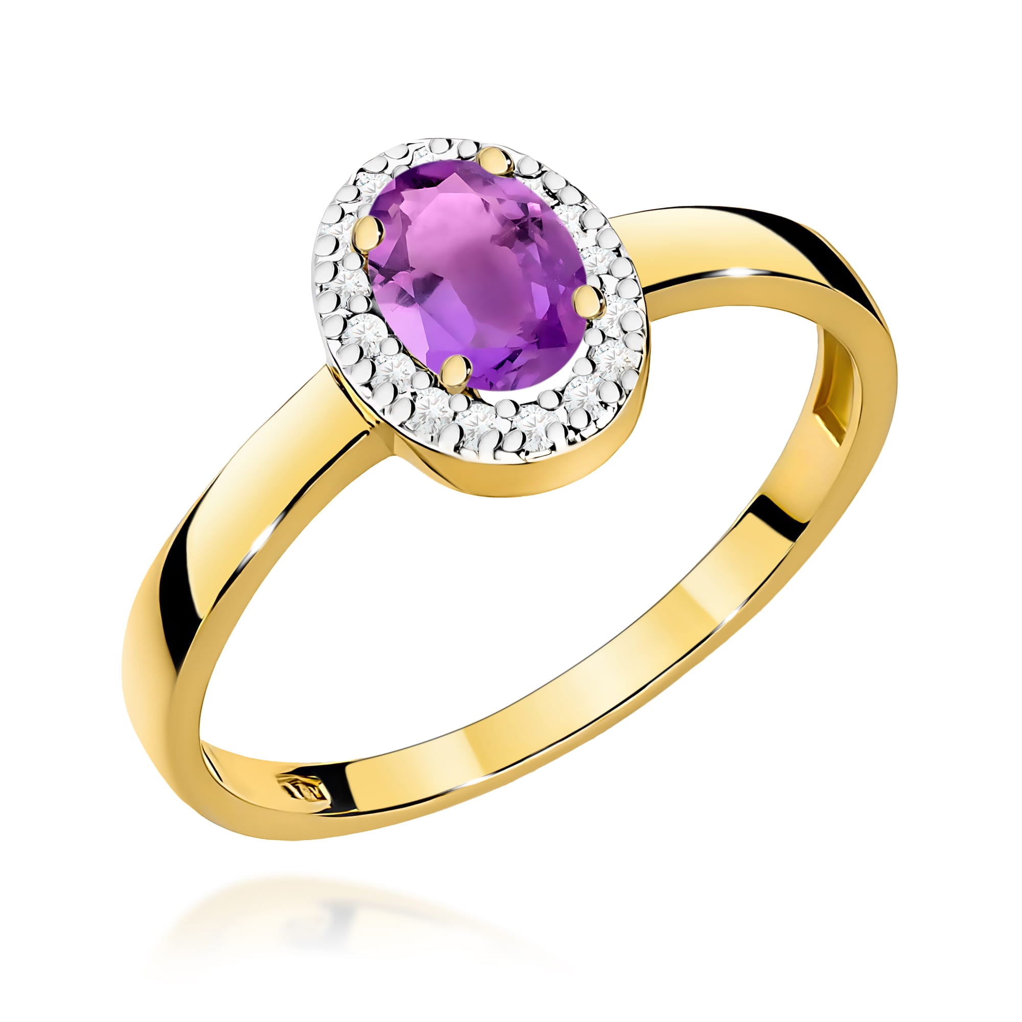 Inel Aur 9K cu Ametist 0.40 ct si Diamante Naturale 0.08 ct