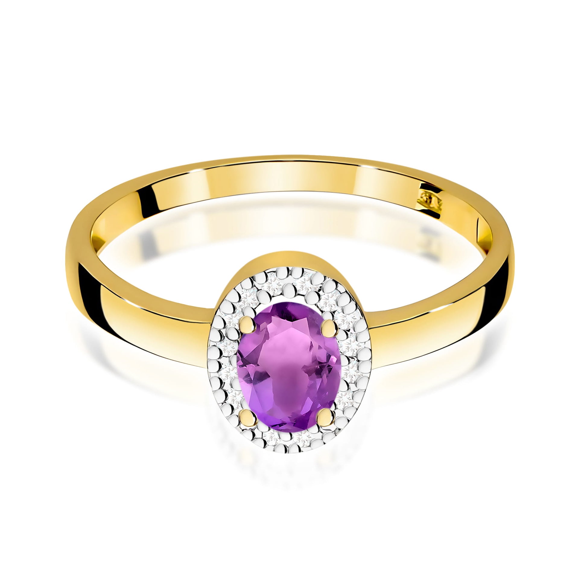 Inel Aur 9K cu Ametist 0.40 ct si Diamante Naturale 0.08 ct